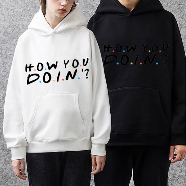 

how you doin printed male female hoodies casual hoody hooded hip hop mens women pullover funny streetwear hipster tracksuit top, Black
