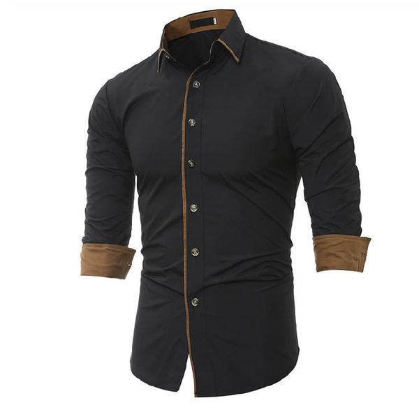 

новый 2019 мужская повседневная рубашка весна осень лоскутная мужская рубашка с длинным рукавом slim fit плюс размер отложной воротник мужск, White;black