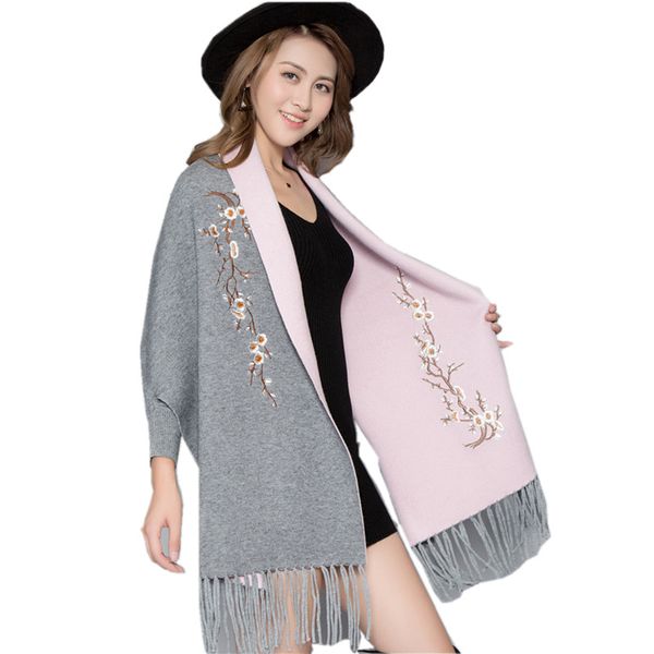 

embroidery flower cashmere shawl cloak fashion new female outside thickening super large winter tassel scarf coat dual-use