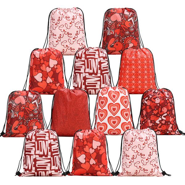 

love heart printing valentine's day gift bags drawstring backpack bag with rope for couples lovers