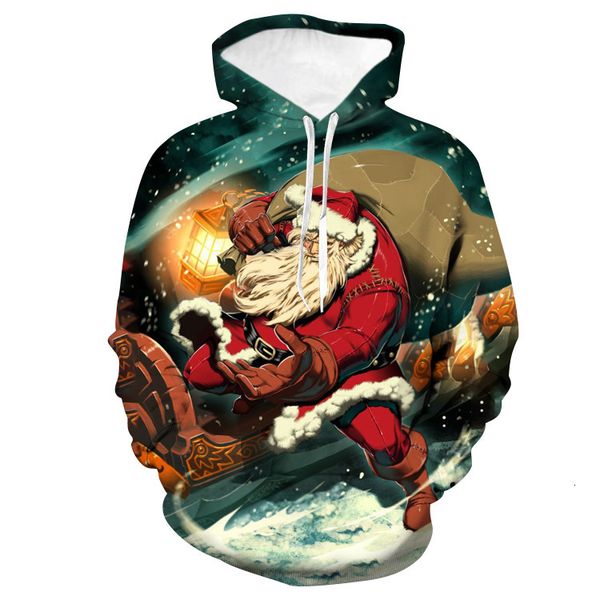 

santa claus number printing 3d even hoodie motion loose coat lovers tide brand sweater, Black
