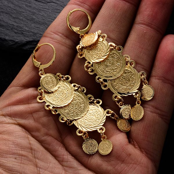 

arab dubai metal gold color coin earrings for women girl middle east african tassel bride jewelry gift e67, Silver