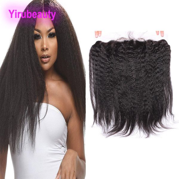 

peruvian human hair 13x4 lace frontal 8-22inch kinky straight yaki silky virgin hair ear to ear with baby hair part lace frontal, Black;brown