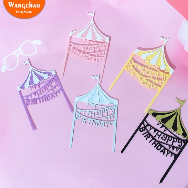 

5pcs/bag double layers multi color playground acrylic happy birthday cake er kids favors party supplies cake decoration
