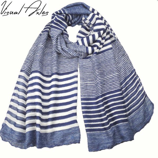 

visual axles] new arrival print blue striped scarf women 2017 fall season 180*90cm big size fashion long scarfs