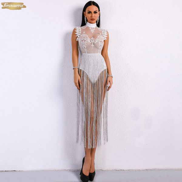 

tassel 2019 bodysuit spring and summer tassel playsuit lace see through glitter ft8901 drop shipping, Black;white