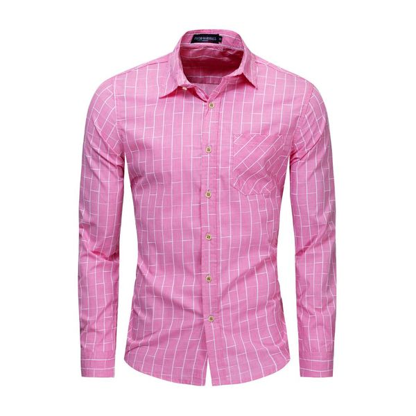 

the new big yards men's cotton long sleeve pink color matching plaid shirt shirt pocket full dress shirts, White;black
