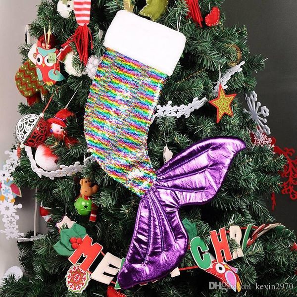 

2019 christmas gift bag sparkly mermaid tail christmas stocking sequin magic stock candy bag xmas decoration