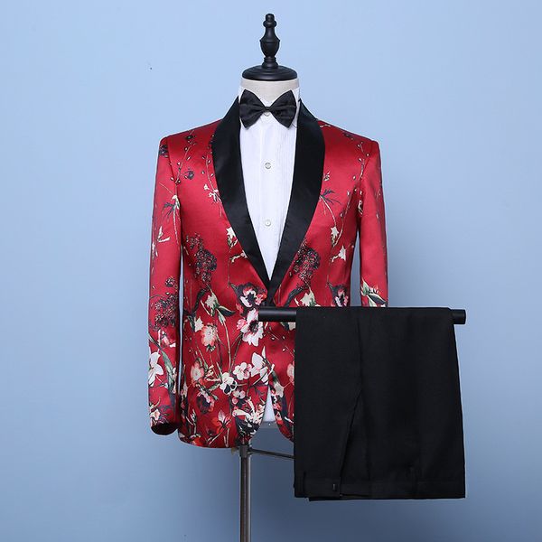 

men's suits men's high-end gentlemans suit 2-piece blazer with trousers fashion casual printed suit wedding banquet formal suits, White;black