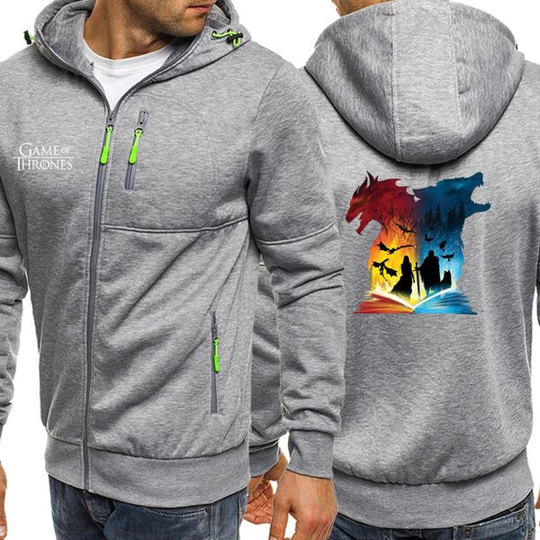 

2019 autumn book of fire and ice mens hoody sportswear fashion jackets zipper casual coat hip hop streetwear hoodie, Black;brown