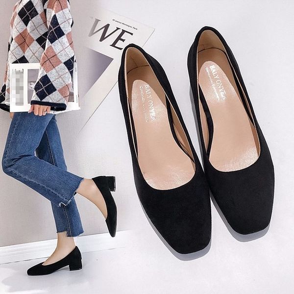 

eoeodoit women pumps fashion square toe low chunky heel slip on casual lady office summer autumn daily shoes 3.5 cm y200702, Black
