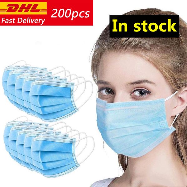 

masks 3-layer face 50 mascherine thick pcs disposable masks with earloops for salon, home use comfortable in stock mask, Blue