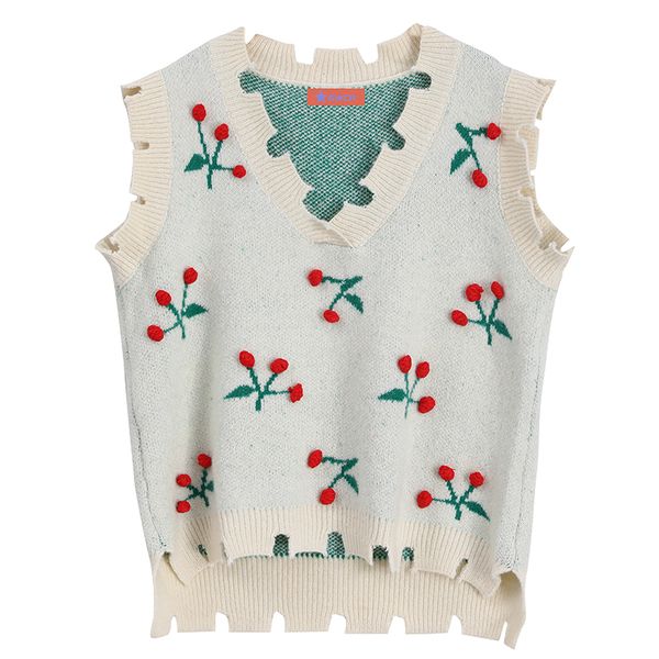 

cherry tanks women sweet knitted tanks femme cherry sweaters women knitted, White