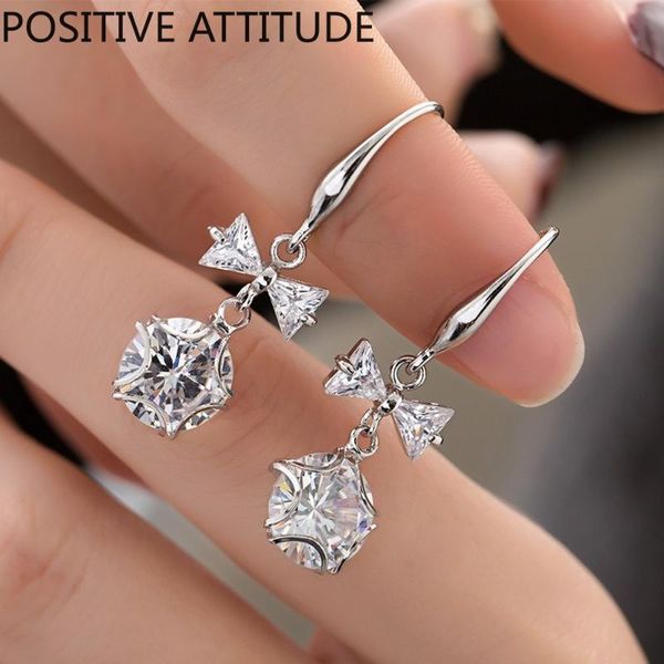 

925 sterling silver bow multicolor cubic zirconia female earrings wedding prom friends gift valentine's day popular ornament, Golden;silver