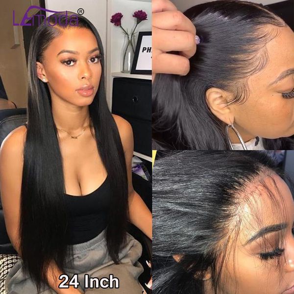 

13x6 lace front human hair wigs long deep part design brazilian straight human hair wigs natural color straight hair lace front wig, Black
