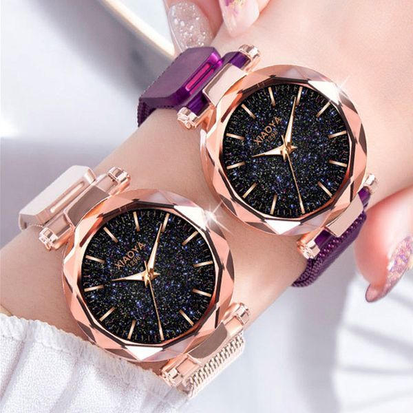 

fashion women watch 2019 minimalist starry sky magnetic watch casual ladies crystal quartz waterproof wristwatches, Slivery;brown