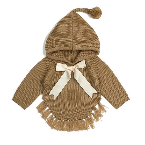 

baby knitted girl sweaters cape hooded children bow knit cardigans fringe toddler kids coats winter warm infant clothes, Blue