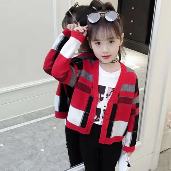 

fashion 2 colors baby girls sweaters autumn winter new girl knitted outwear clothes kids girls plaid sweater for 3-12, Blue