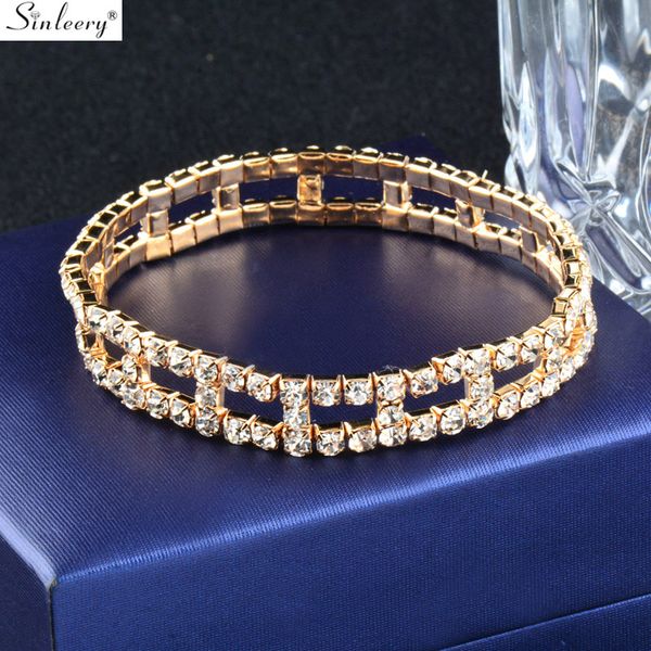 

sinleery sparkling double layer hollow bangles yellow gold color full crystal adjustable bangles for women jewelry sl181 ssk, Black