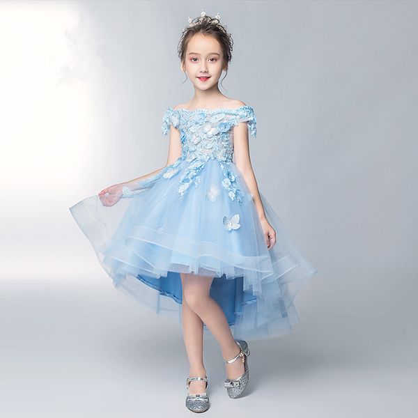 

blue lace girl embroidery butterfly christmas birthday party dress flower girl wedding gown formal dresses for evening christmas, Red;yellow