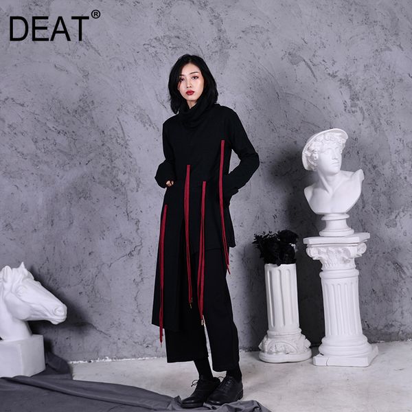 

deat] ribbon long hit color knitting sweater loose fit turtleneck long sleeve women new fashion tide spring 2020 13f157, White;black