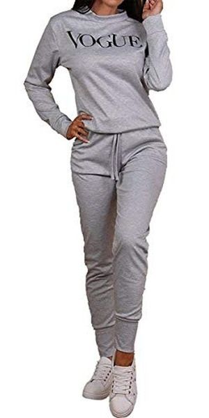 Ladies Slogan Vogue Print Top Bottoms Lounge Wear Suit Tracksuit 2Pcs Set Co-Ord