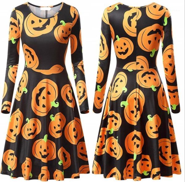 

women halloween pumpkin printed 3d a-line dresses holiday party formal dress, White;black