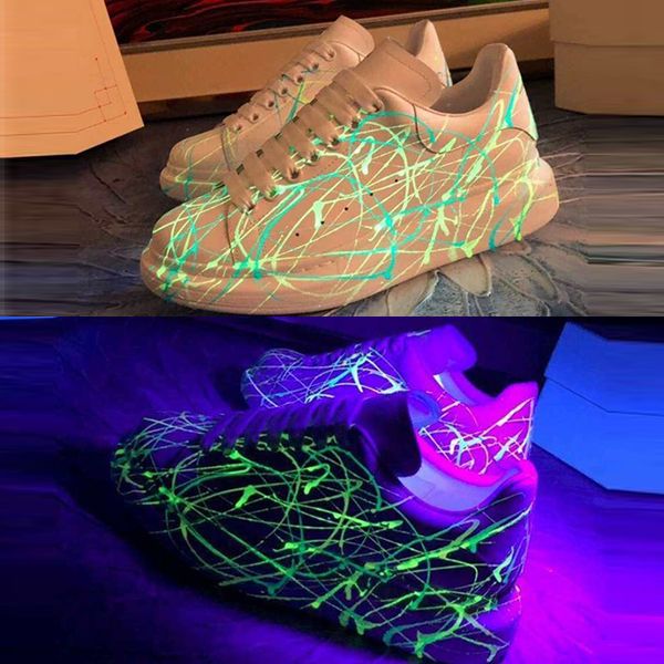 

к 2020 году новые мужчины женщины многоцветный негабаритных кроссовки светящиеся граффити платформа тренеров натуральной кожи шнуровка свето, Black