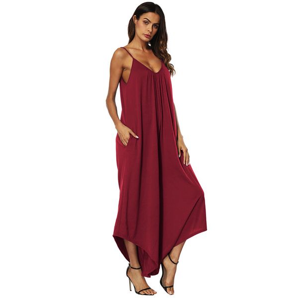 

New Arrival Womens Sexy Jumpsuits Summer Deep V-Neck Loose One Piece Suits Girls Halter Top Dress Female Clothes