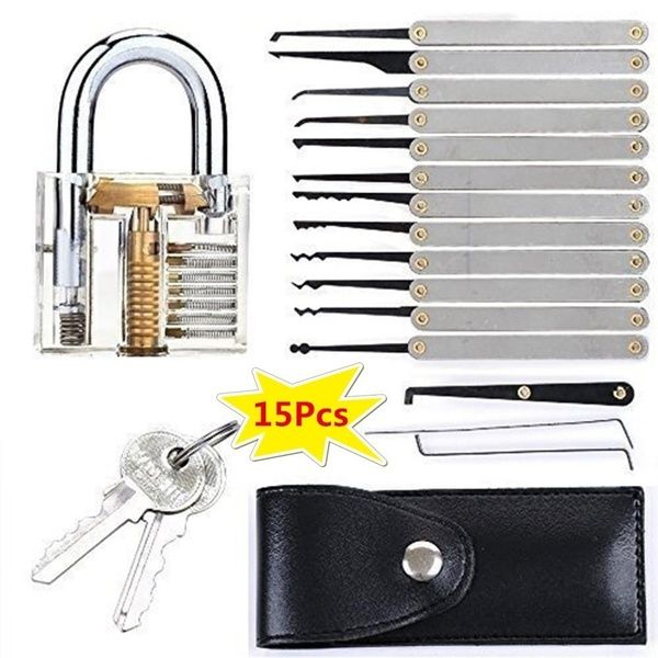 

15Pcs/Set Lock Training Skill Set Clear Practice Padlock Tools Locks Key Pick Kits Quick Open Lock Learning Tools