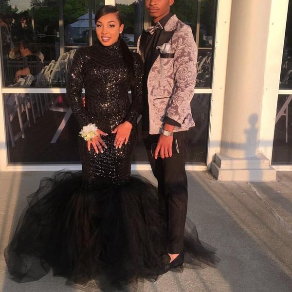 

2019 plus size black sequined Prom Dresses long black girl prom evening dresses Mermaid Long Party Gowns