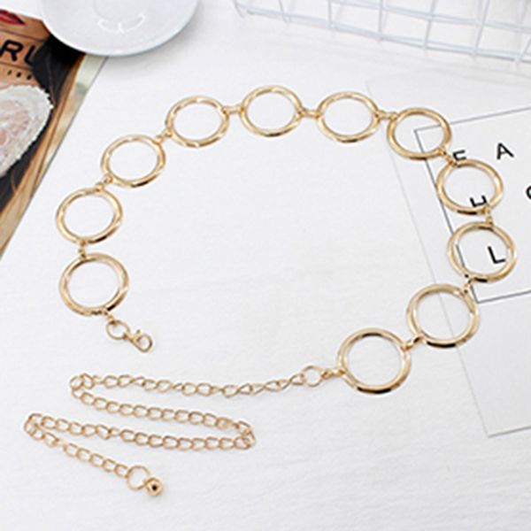 

2019 fashion girls metal waist chain gold plated belt decoration belt for dresses women circle metal string belts, Black;brown
