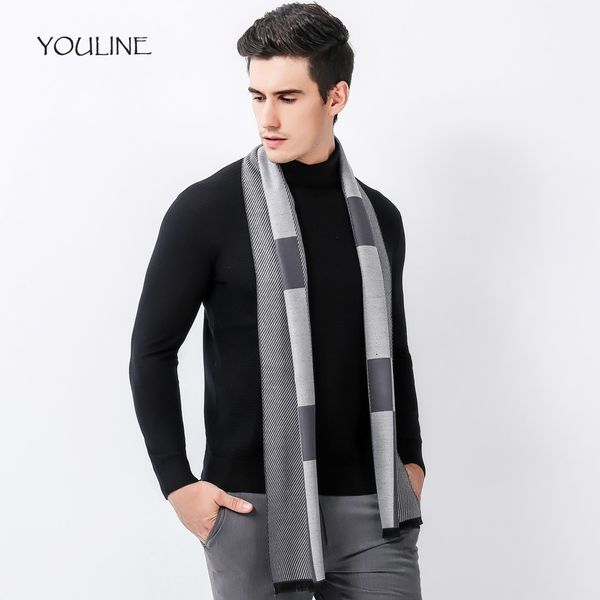 

youline men's warm tassels scarf fashion solid style formal business shawl thicken warm muffler neckerchief for man s17207, Blue;gray