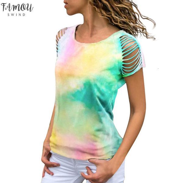 

women shirts cold shoulder hollow out t shirt women tie dye fashion tshirt women korean clothes tee femme, White