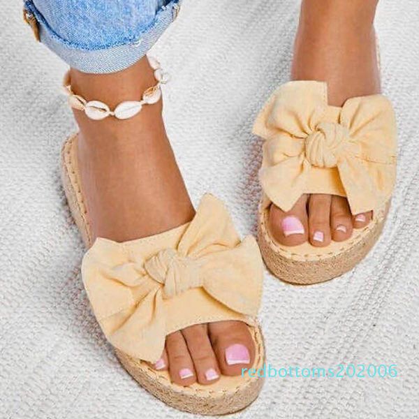 

2020 bowknot slippers womens flip-flops sandals muffin slippers casual flat beach shoes summer non-slip shoes femmes chaussures r06, Black