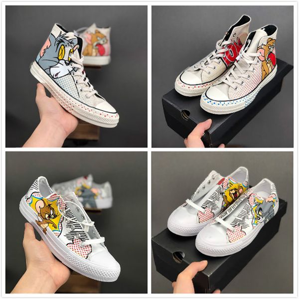 

new convase limited edition commemorate 100s designer cute mouse and cat cartoon canvas sneakers men women fashion street casual shoes