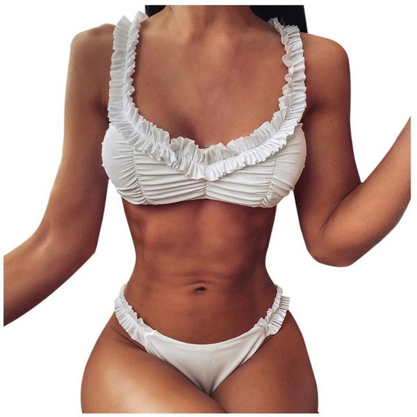 

bikinis set 2021 women cute solid color jumpsuit push-up beach bikini bra two piece bathing suit