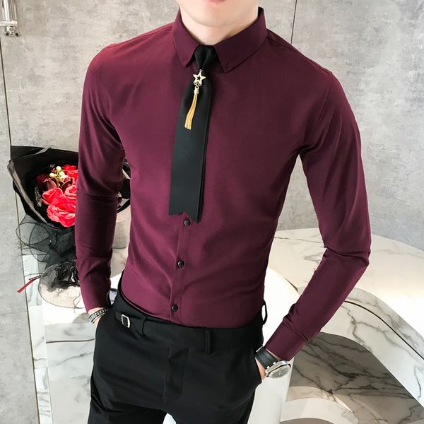 

gzdeerax solid color mens shirts luxury long sleeve mens dress shirts plus size 5xl fashion slim fit casual male gift tie, White;black