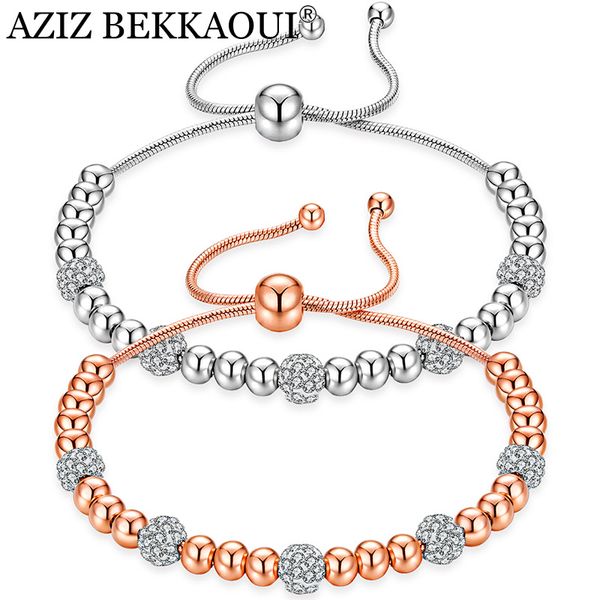 

aziz bekkaoui rose gold color chain link bracelet for women jewelry romantic shining cubic zircon crystal bead bracelets, Golden;silver