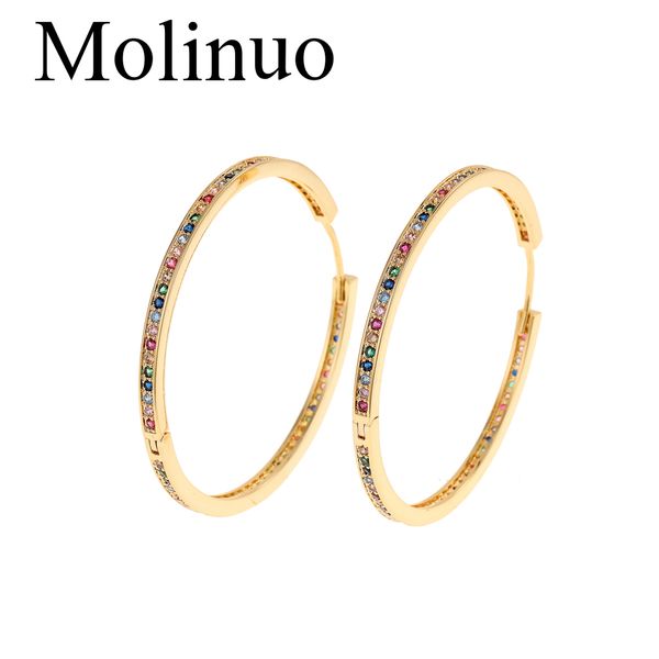 

molinuo large size circle round hoop earring for women fashion jewelry 2018 new gold filled shinny colorful cz hoop, Golden;silver