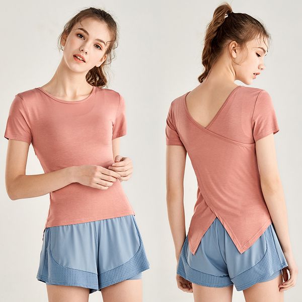 

short sleeve sports women's yoga fitness running speed dry t-shirt women's loose breathable sports wear for women gym, White;red