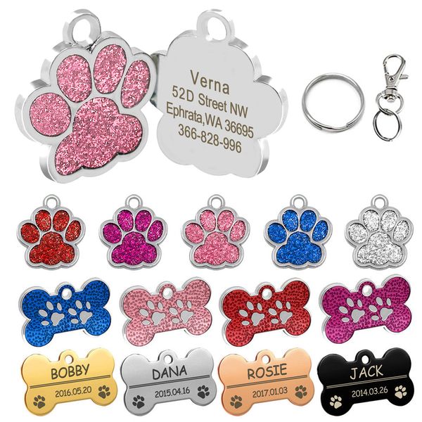 

personalized dog tags engraved cat puppy pet id name collar tag pendant pet accessories bone/glitter