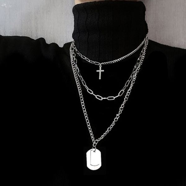 

2020 fashion multilayer hip hop long chain necklace for women men jewelry gifts tag cross pendant necklace accessorie vp944, Golden;silver