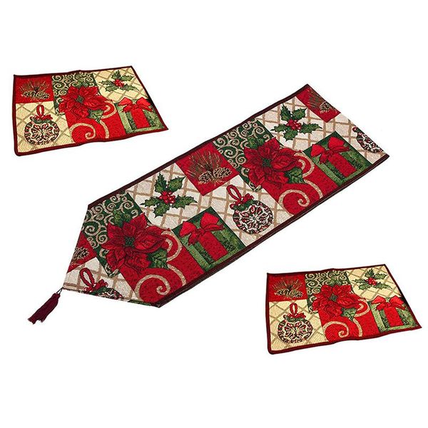 

christmas decorative table runner and placemats,christmas thanksgiving day flower polyester soft table runner cloth home weddi