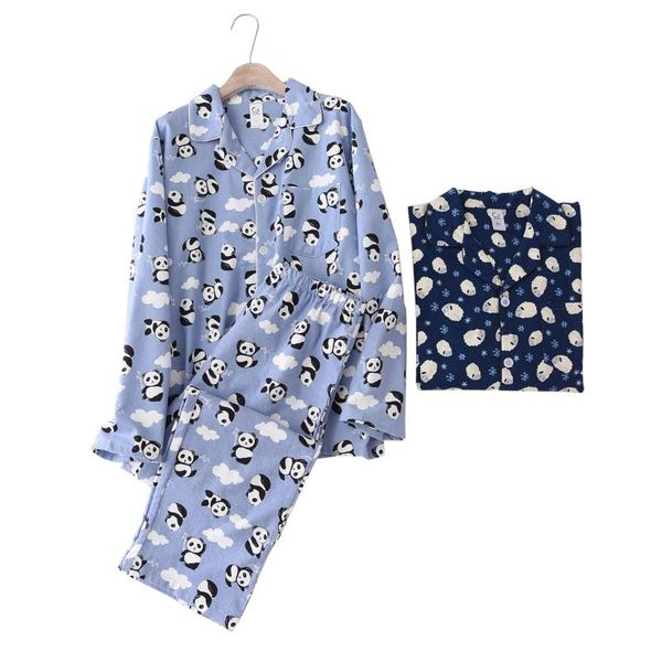 

cute panda pajamas sets men sleepwear new spring 100% brushed cotton casual long-sleeve sleepwear pijamas hombres men pyjamas, Black;brown
