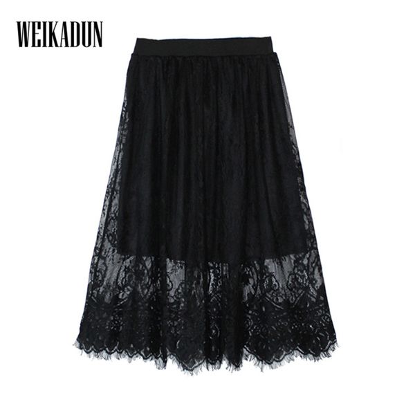 

spring summer women skirt lace mesh hollow out slim bodycon tight pencil elegant transparent black white skirt d006