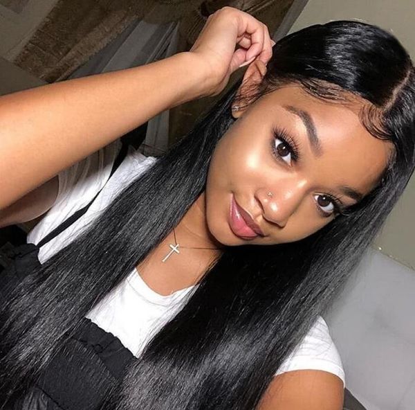 

2021 selling 360 lace frontal wig pre plucked with baby hair 8-26 inch remy malaysian straight front human wigs, Black;brown