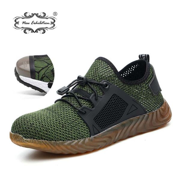 

new exhibition 2019 lightweight fashion breathable safety shoes men steel toe anti-smashing sneaker work protective boots 35-46, Black