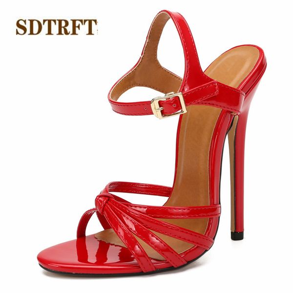 

sandals sdtrft party cross-strap summer elegant 14cm thin high heels mujer dress shoes woman peep toe pumps plus:37-47 48, Black
