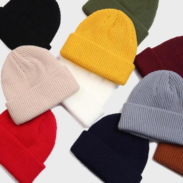 

2019 solid woman man beanies hat winter men women cuff hats soft solid skullies hip hop warm knitted caps 10 colors red